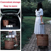 Outdoor Camping Picnic Basket Hand Lever Type Multi-Function Rattan Basket with Rollers Insulation Tableware Storage Box for Outdoor Picnic