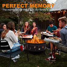 Round Outdoor Fire Pit,Large Wood Burning Fire Pit w/Spark Screen,Wrought Iron Bonfire Fire Pit