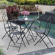 JIQHOHX Garden Table and Chair Set Patio Seating, Metal Bistro Set Indoor Outdoor Foldable Dining Table and Chairs, Sun-Proof and Rust-Proof Iron Art Balcony Coffee Table (4 Chairs and 1 Table Set)