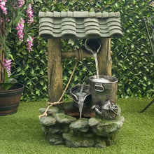 Alpine Corporation WIN1250 39" Water Well Fountain with LED Lights – Serene Outdoor Waterfall Water Feature for Garden, Patio, and Lawn, Cascading Water Flow, Green