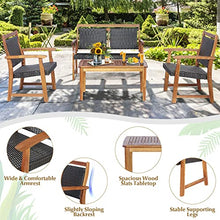 4 PCS Patio Rattan Furniture Set Acacia Wood Frame Sofa Loveseat Garden Single Sofa, Onesize
