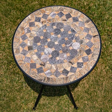 Zaer Ltd. Mosaic Tile Furniture with Black Metal Frame and Patterned Tile Tops (Medora - Black/Stone/Gray, Bistro Set (2 Chairs, 1 Table))