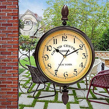 EHVYBDX Clocks Outdoor Waterproof, Classical Double-Sided Rotation Metal Rack Outdoor Clocks for The Garden Wall Mounted Battery Powered