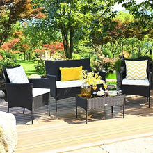 DUYHBAWRS 4PCS Patio Rattan Furniture Set Cushioned Sofa Coffee Table Backyard Porch