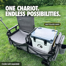 Chariot Outdoor Lawn Chariot, Folding Wagon with 2 Adult Seats & UPF 50+ Canopy, Under-Seat Storage, All-Terrain Wheels, Black Canopy
