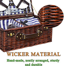 Storage Basket,Wicker Picnic for 4 Persons, Willow Hamper Service Gift Set with Insulation Layer, Outdoor Hand Woven with Utensils Cutlery