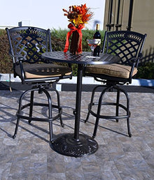 theWorldofpatio St. Augustine Cast Aluminum Powder Coated 3 Piece Bar Set Sunbrela with 30" Pedestal Bar Table - Antique Bronze