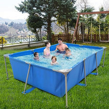 118" L x 79" W x 26" H Blue Rectangular Steel Frame Above Ground Outdoor Backyard Swimming Pool Set Swimming Pools Framed Swimming Pools