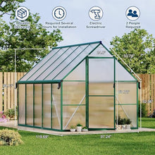 CABIHOME 8x10 ft Outdoor Greenhouse Kit, Heavy Duty Polycarbonate Greenhouse with Reinforced Aluminum Frame, Adjustable Roof Vent, Lockable Door & Quick-Connect System for All Seasons