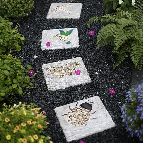 Elitix Stepping Garden Stone Square Step Gardening Stones with Pebble, Outdoor Walkway Stepping Lawn Stone Set Concrete Material, 31x21cm Tiles for Decorative Garden Path(Color:A Set)