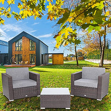 DUYHBAWRS 2 PiecesPE Wicker Rattan Single Sofa and 1 Piece Coffee Table with Tempered Glass