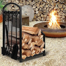 WXPWAMZ Firewood Rack, Log Rack, Wood Storage, Firewood Storage Holder with 4 Fireplace Tools, Heavy Duty Log Rack