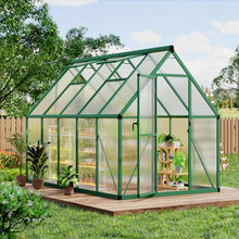 CABIHOME 8x12 FT Outdoor Greenhouse, Polycarbonate Greenhouse with Roof Vent and Ground Nails, Aluminum Large Walk-in Green House w/ Lockable Push Door for Outdoor Garden (Green, 6x9 FT)