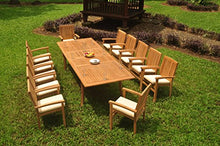 TeakStation 12 Seater Grade-A Teak Wood 13 Pc Dining Set: 118" Double Extension Rectangle Table and 12 Wave Stacking Arm Chairs #TSDSWVDSWVt