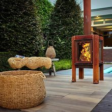 RB73 Fennek Wood Burning Outdoor Fireplace, 3mm CorTen Steel, Heat-Resistant Glass, Two Sizes to complement Any Outdoor Living Area. (50)