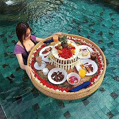Floating Tray Swimming Pool Floating Beverage Bar, Luxury Serving Tray Pool Accessories for Adults Beach Water Breakfast Plate Pool Drink Holder khaki-80cm