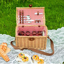 AADECOR Wicker Picnic Basket Set for 4 Persons, Willow Hamper with Liner, Willow Picnic Hamper Basket with Cutlery Service Kits for Camping, Outdoor, Valentine Day, Thanks Giving, Birthday