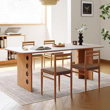HEAIQI Coffee Table Travertine Rock Plate Dining Table Solid Wood Simple Restaurant Service