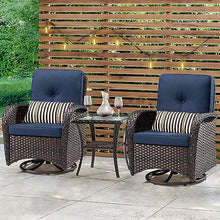 Gardenbee Patio Swivel Glider Wicker Chairs - Outdoor Swivel Rocking Chairs Set of 4 with 2 Wicker Side Tables, Patio Swivel Rocker Chair 6 Piece Patio Furniture Sets for Patio Porch Deck(Brown/Blue)
