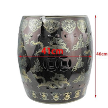 LINKIO Garden Stool Dragon Carved Ceramic Garden Stool, Dark Coffee Glaze, Decorative Bathroom Bench Ottomans(B)