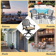 Sumshadow Cast Aluminum Outdoor Swivel Dining Chairs, All-Weather Patio Swivel Rocker Chair Sets with Cushion for Garden, Backyard, Poolside, Bistro (Khaki, 6 Pieces)
