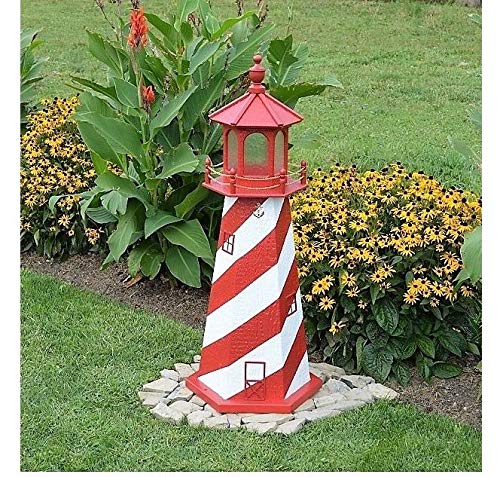 Backyard Crafts Amish-Made White Shoal, MI Replica Lighthouse with Solar-Powered LED Lighting, 70" Tall