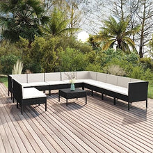 HEFZGDB 12 Piece Patio Lounge Set with Cushions Poly Rattan Black Porch Furniture Patio Table and Chairs Set Outdoor Patio Set Suitable for Lawn, Garden, Poolside.