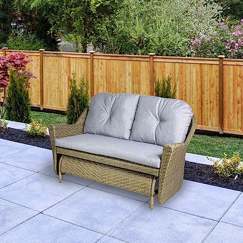 Northlight 46" Taupe Gray Resin Wicker Deep Seated Double Glider with Gray Cushions Grey