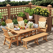 WO WESTIN OUTDOOR 4-Piece Adirondack Dining Chair Set with Table and Bench, Weather Resistant HDPE, Teak