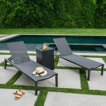 Hanover Windham 3 Piece Outdoor Fire Pit Set with 40,000 BTU Gas Fire Pit and 2 Chaise Lounge Chairs Grey