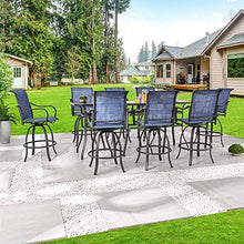 Festival Depot 11pcs Patio Dining Set Bar Height Swivel Bistro Chairs with Armrest and Glass Top Table Blue