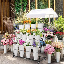 NLLATEI 3 Tier Heavy Duty Flower Display Stand with Wheels, Buckets & Handrails - Moving Plant Cart for Balcony Courtyard, Florist Pop-Up Events, Art Exhibitions