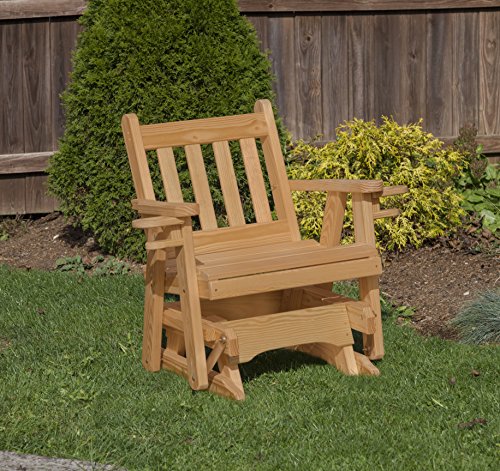 Ecommersify Inc Amish Heavy Duty 600 Lb Mission Pressure Treated Porch Patio Garden Lawn Outdoor Glider Chair with Cup Holders-2 Feet-Brown-Made in USA