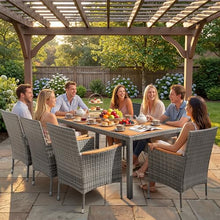 Devoko 9 PCS Acacia Wood Patio Dining Set, Gray Rattan