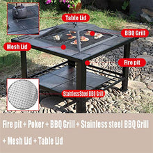 Outdoor Fire Pit 79cm/29.9" Wrought Iron Bonfire and Wood Brazier, Outdoor Garden Backyard Fireplace Barbecue Stove Square Table Set (Color : Kit-2) (Kit 2)