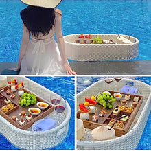 Southeast Asian Style Swimming Pool Tray, Handmade Rattan Dinner Plate, Aluminum Alloy Frame Wine Tray, Suitable for Pool Parties, Weddings,White,100CM