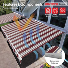 ADVANING MA1210-A430H2 Luxury Series, Premium Quality Manual Retractable Patio Awning, 100% Solution Dyed European Acrylic Easy UV Sunshade Manual Hand Crank, 12'x10', Brick Red - Sand Beige Stripes