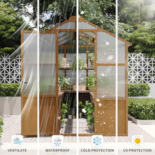 GDFStudio 6x8 FT Wooden Greenhouse for Outdoors, Walk-in Green House Kit with 6mm Polycarbonate Panels, Lockable Door, Adjustable Roof Vents, Outdoor Greenhouses for Garden Backyard Patio Lawn, Wood