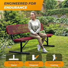 OUTTANS Heavy-Duty Outdoor Metal Bench (6 Ft - Portable with Back, Red)