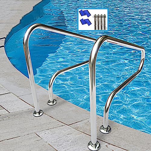 MSHOSAC Pool Handrails 304 Stainless Material Pool Safety Handrails Pool Railing Swimming Pool Handrail Water Handrail Deck Braced Pool Stair Rail, Blue Grip Cover