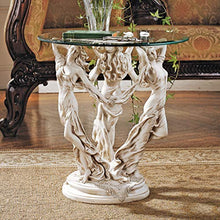 Design Toscano Greek Muses Classic Glass-Topped Side Table, 18 Inch Wide, 18 Inch Deep, 20 Inch Tall, Cast Stone Resin, Antique Stone Finish