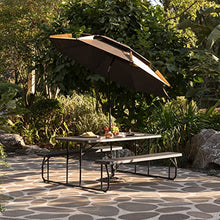 Gardenised Black Outdoor Foldable Woodgrain Picnic Table Set with Metal Frame 6 Ft (QI004269.BK)