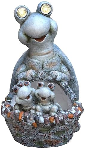 VIGAT Tortoise Statues Planter-Resin Animal Figurines Flowerpots with Glowing Solar Eyes,Pitcher Sculpture Containers Garden Decor(Color:Gray)