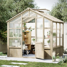 Wooden Greenhouse for Outdoors, 8x6FT Greenhouse with Lockable Door, Wood Frame & Adjustable Vent, for Outside, Garden, Yard, Light Brown