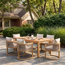 Christopher Knight Home Malo Outdoor Dining Chairs Set of 6 with Cushion, Acacia Wood Patio Dining Chair with Woven Rope Accent, Kitchen Side Chair, Patio Furniture Dining Set, Light Teak+ Beige