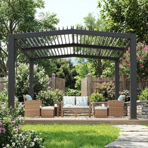 Outdoor Louvered Pergola, Heavy Duty Aluminum Pergola with Adjustable Roof, Wind & Snow Resistance & Hidden Drainage System, All Weather for Patio, Backyard, Deck & Garden