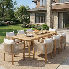 Christopher Knight Home Matera Acacia Wood Outdoor Dining Set for 8, 9 Piece Patio Dining Table and Chair Set, Wooden Outdoor Dining Armchair and Table Set with Removable Cushion, Light Teak+Beige