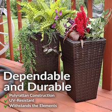 Sunnydaze 20" Square Tall Wicker Outdoor Planter, Brown, 8pk