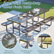 KEIKI 96" Outdoor Metal Picnic Table for 10, Heavy Duty Patio Dining Table with Umbrella Hole, Galvanized Steel Frame for Backyard, Garden, Camping (Black)