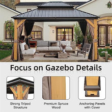 NicBex 12'x14' Hardtop Gazebo Outdoor Cedar Wood Frame with Steel Double Roof Brown
